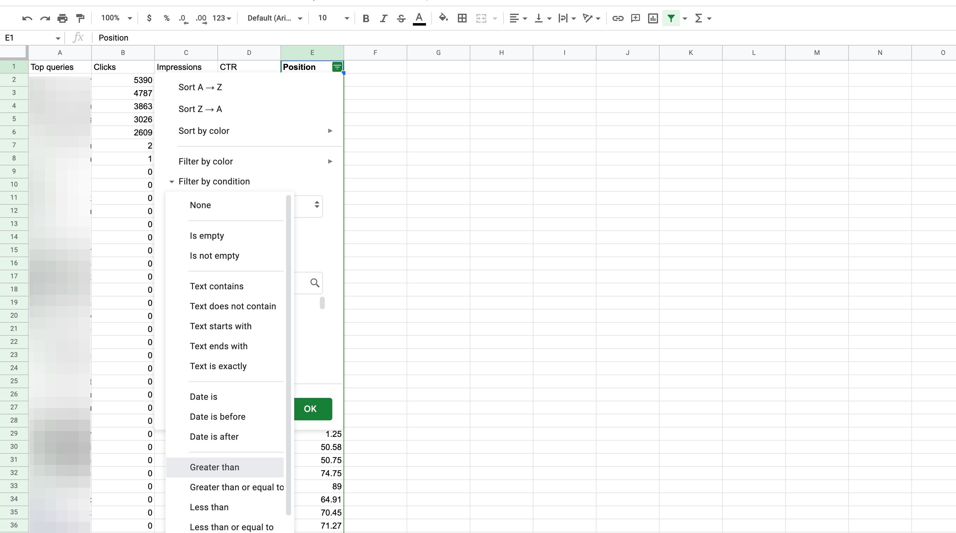 Screenshot of: Click "Greater than"