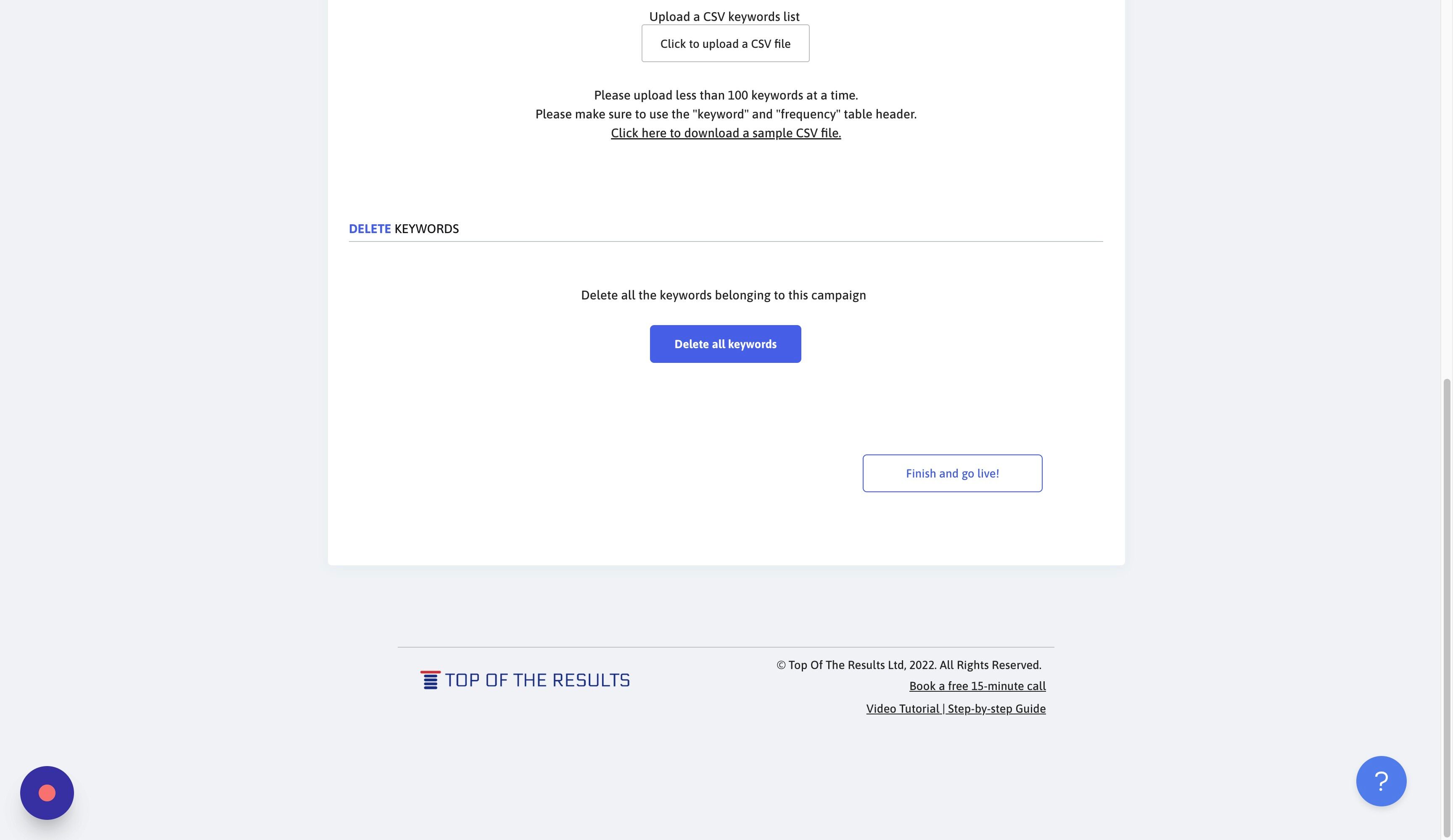 Screenshot of: Click "Finish and go live!"