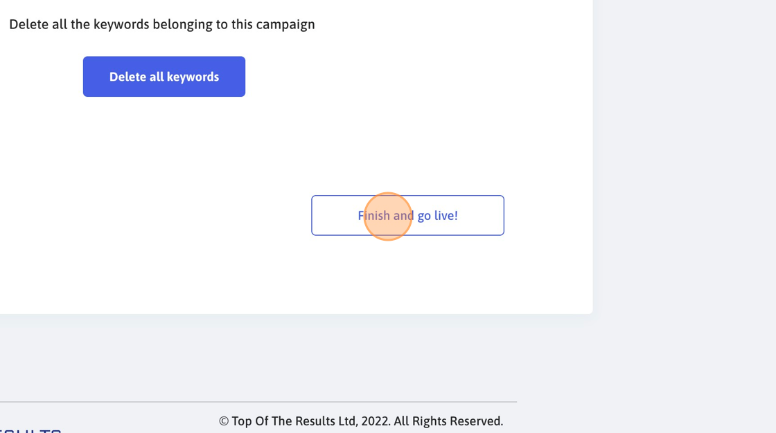 Screenshot of: Click "Finish and go live!"