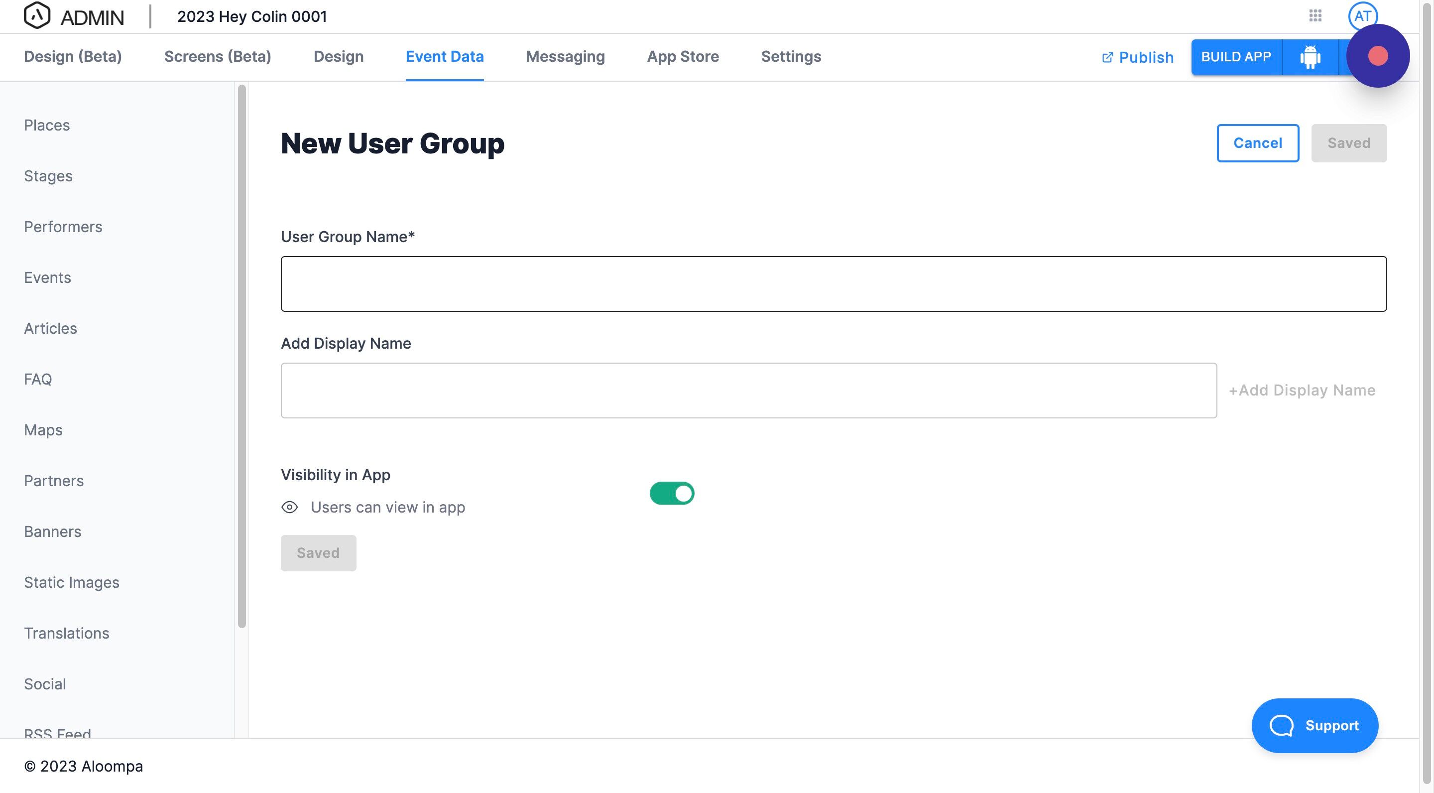 Screenshot of: Give your User Group a name. This name is for internal purposes only and will not be visible to app users. 