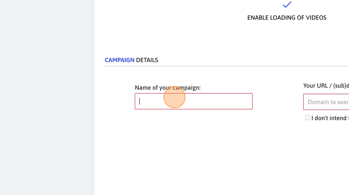 Screenshot of: Click this input field and provide an easy-to-recognise campaign name.
