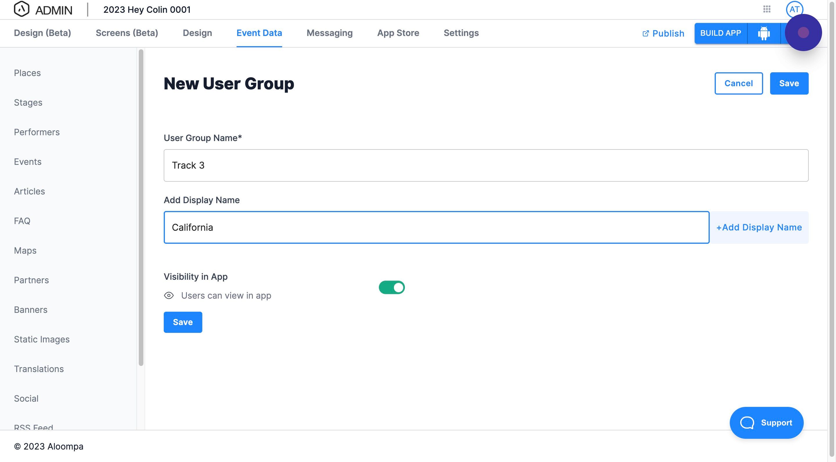Screenshot of: Click "+Add Display Name" and add as many as necessary.