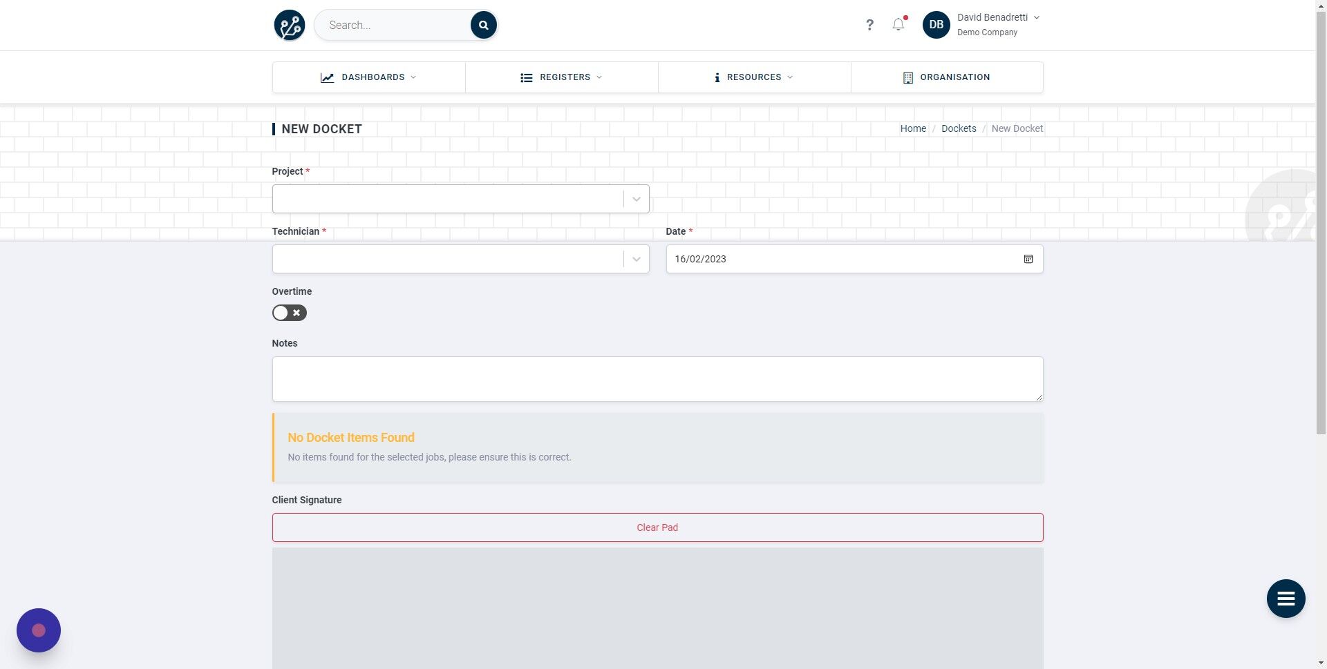 Screenshot of: Select the associated Project.