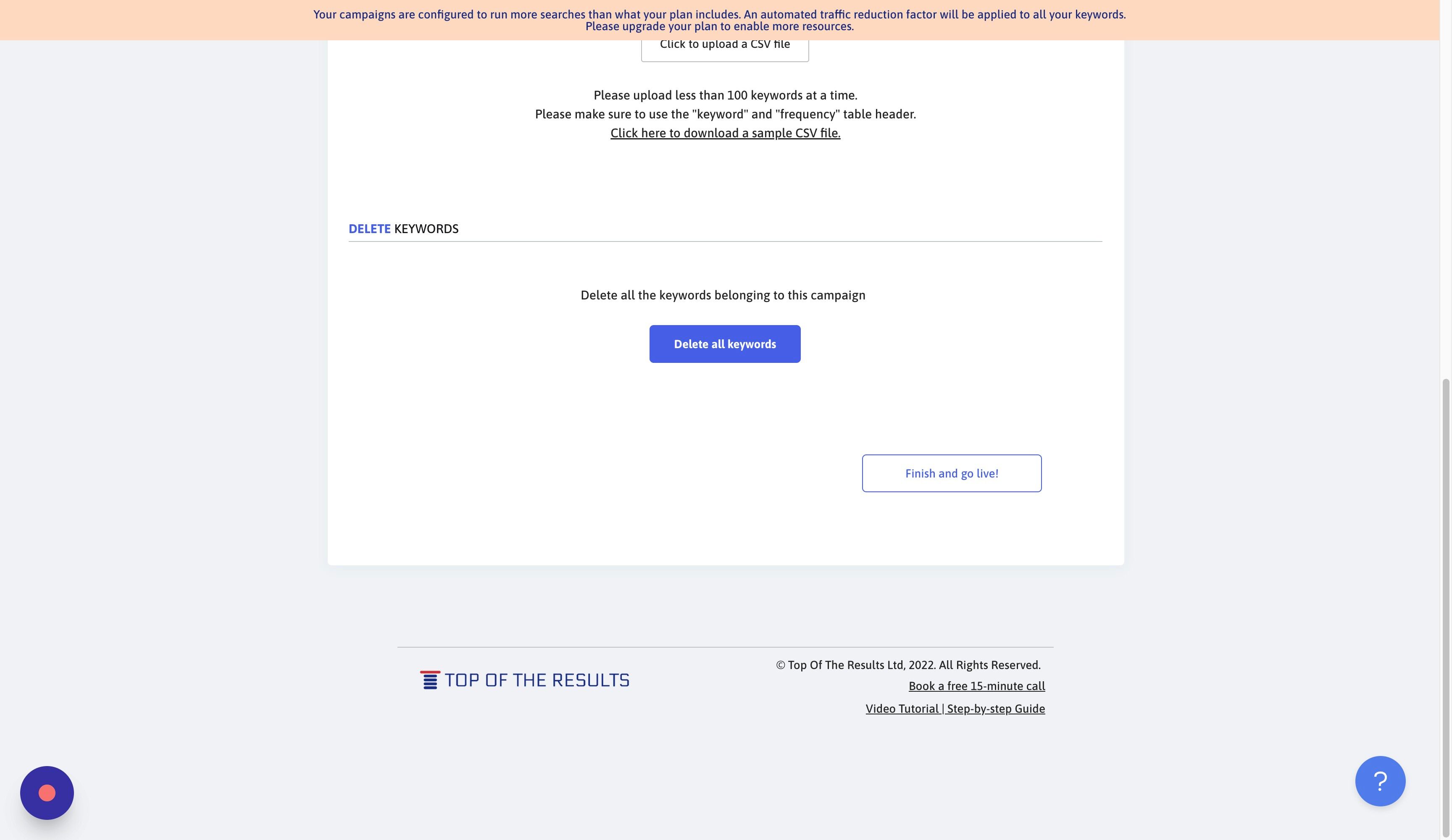 Screenshot of: Click "Finish and go live!"