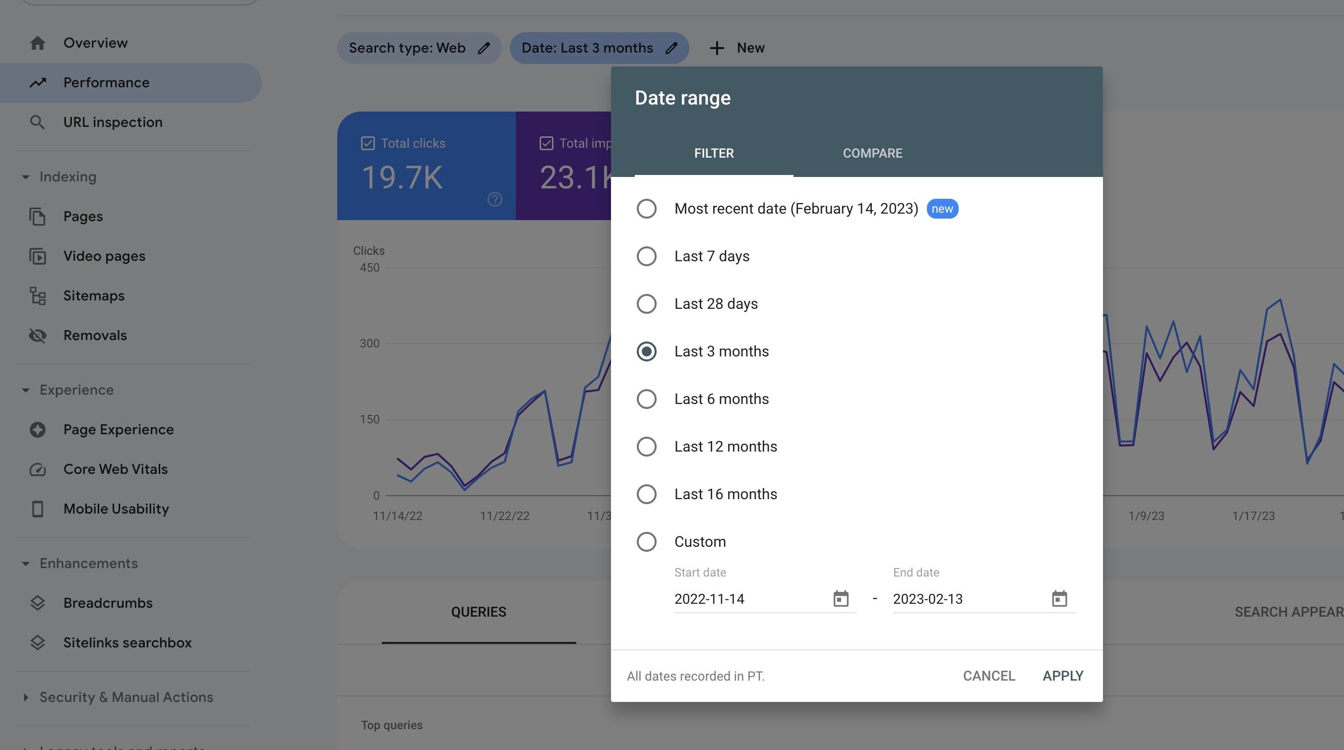 Screenshot of: Click "Last 3 months"