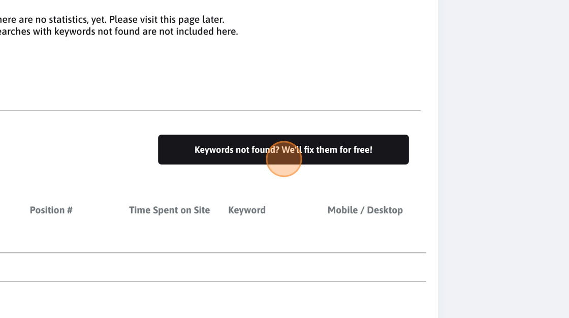 Screenshot of: Click "Keywords not found? We'll fix them for free!"
