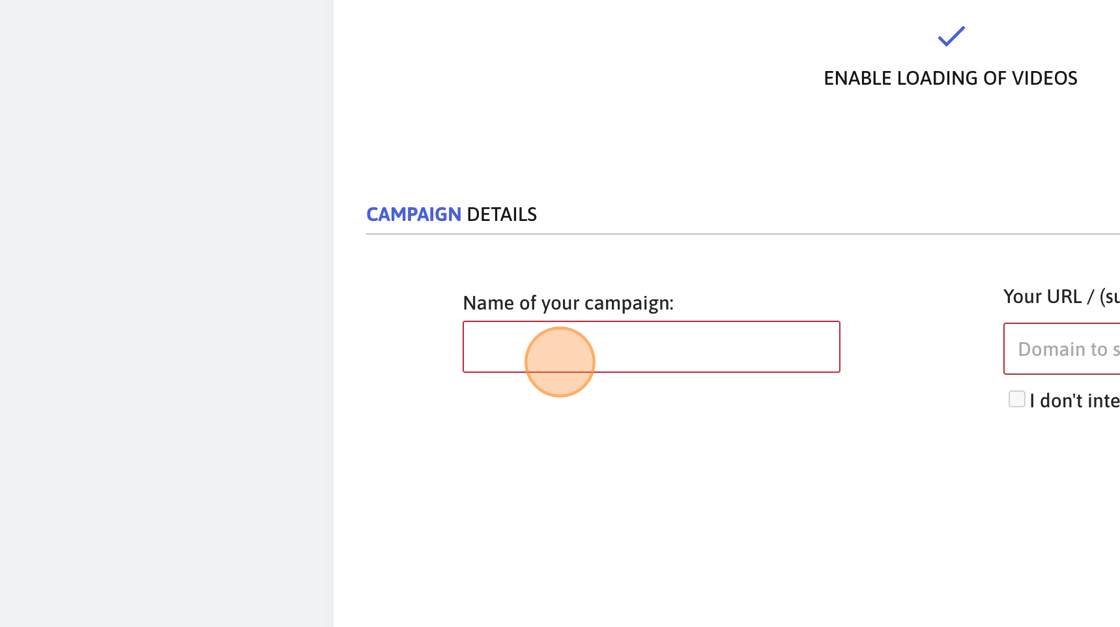 Screenshot of: Click this input field and provide an easy-to-recognise campaign name.
