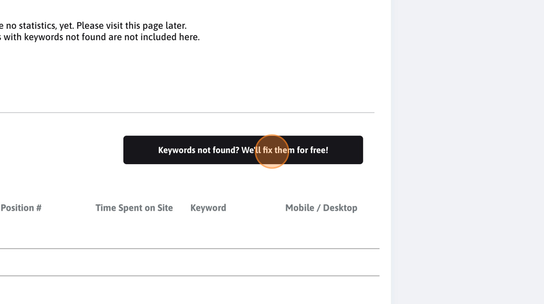 Screenshot of: Click "Keywords not found? We'll fix them for free!"
