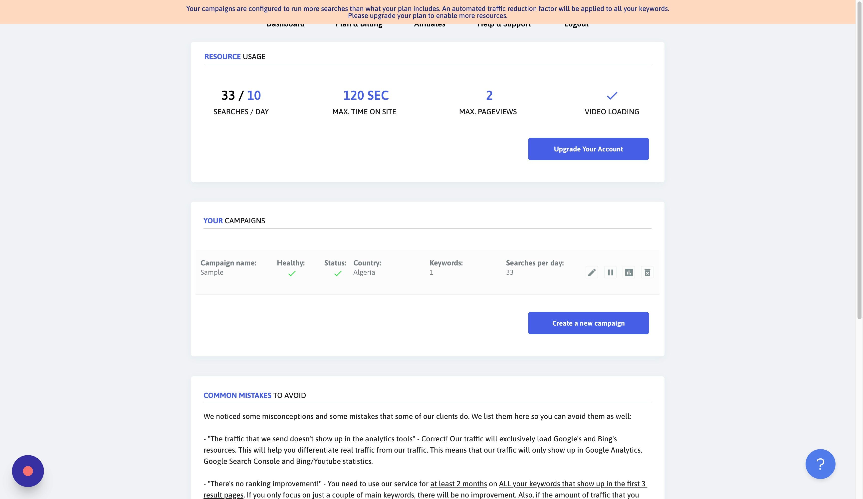 Screenshot of: Make sure that your campaign is healthy and active. If it's not healthy, review all the fields to make sure they're all filled in.
