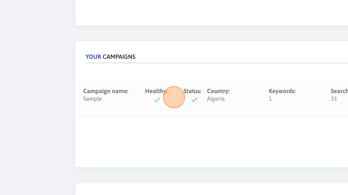 Screenshot of: Make sure that your campaign is healthy and active. If it's not healthy, review all the fields to make sure they're all filled in.
