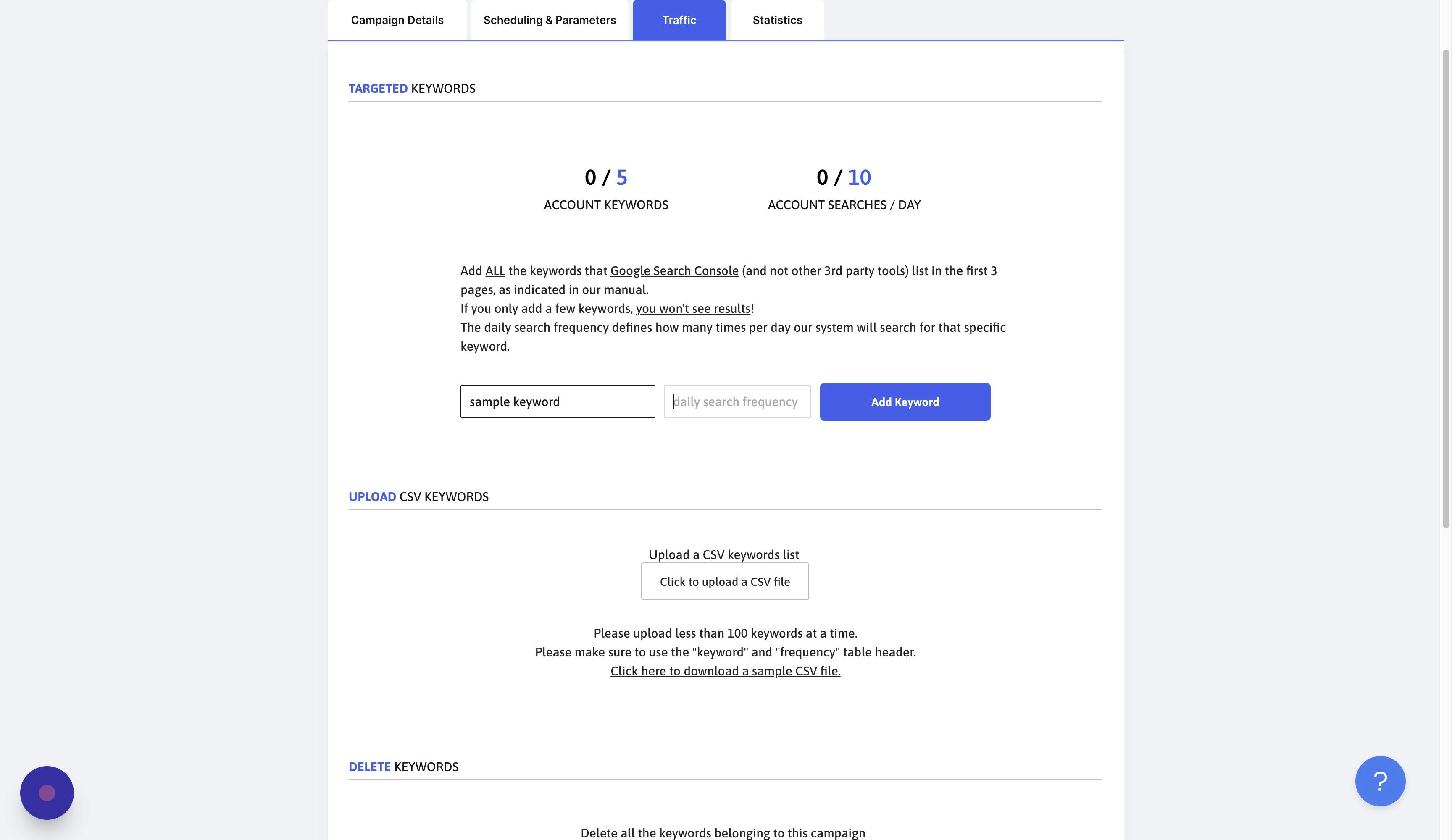 Screenshot of: Click the "daily search frequency" field.