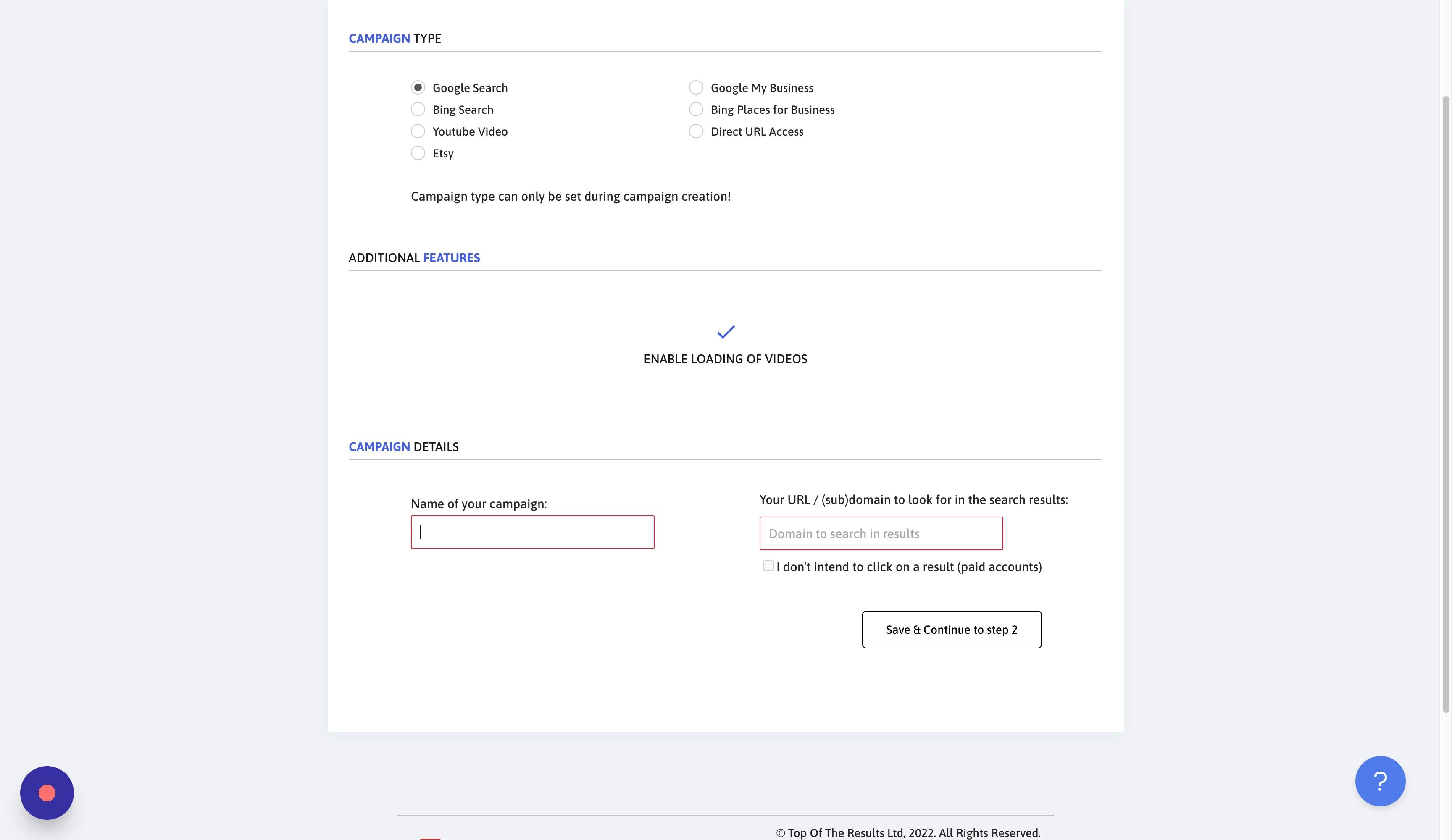 Screenshot of: Click this input field and provide an easy-to-recognise campaign name.