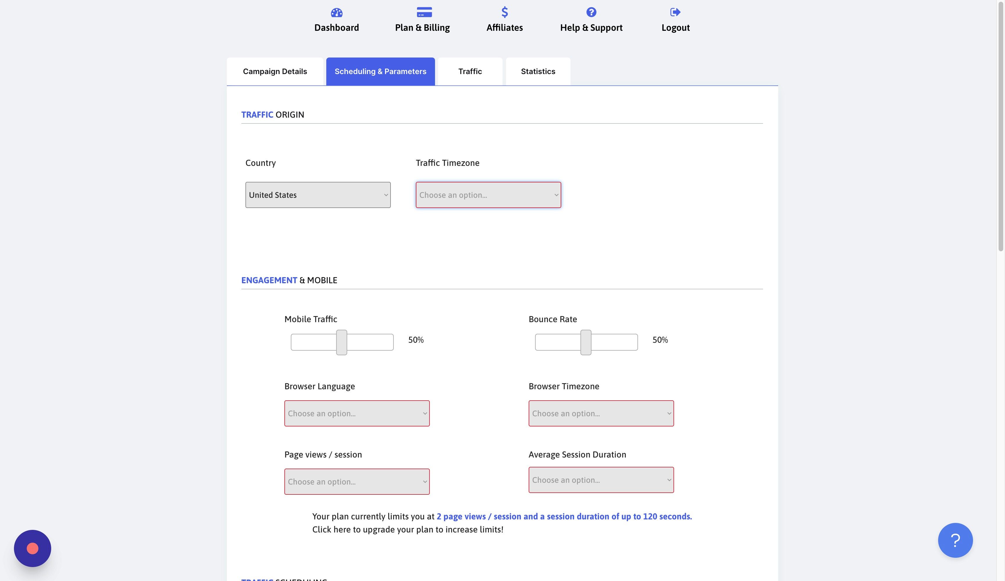 Screenshot of: The timezone helps the system understand when to send more traffic (during the day) and when to send less traffic (during the night).