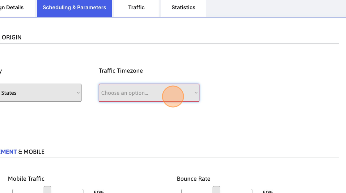 Screenshot of: The timezone helps the system understand when to send more traffic (during the day) and when to send less traffic (during the night).