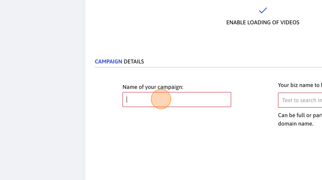 Screenshot of: Click this input field and provide an easy-to-recognise campaign name.
