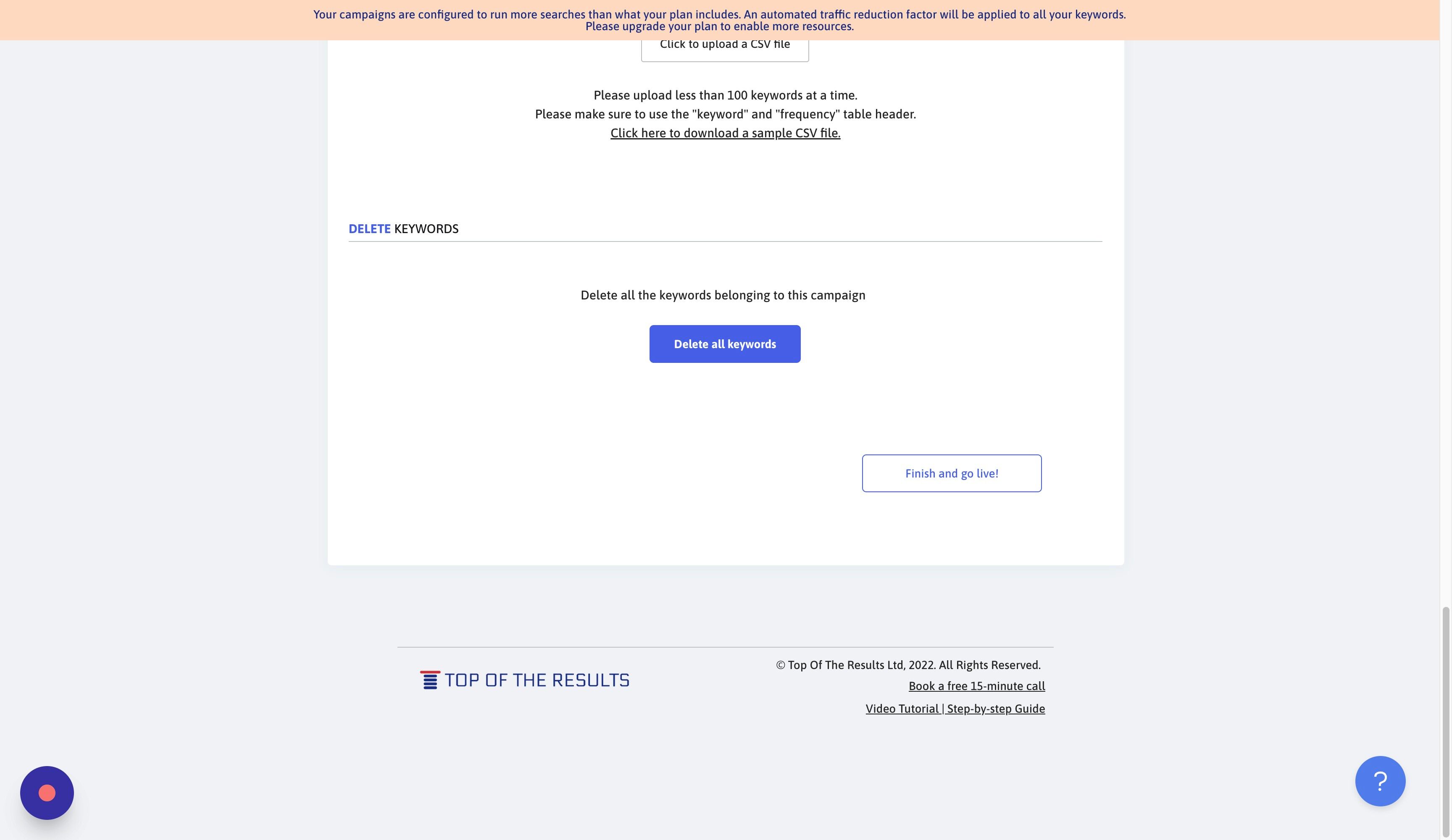 Screenshot of: Click "Finish and go live!"