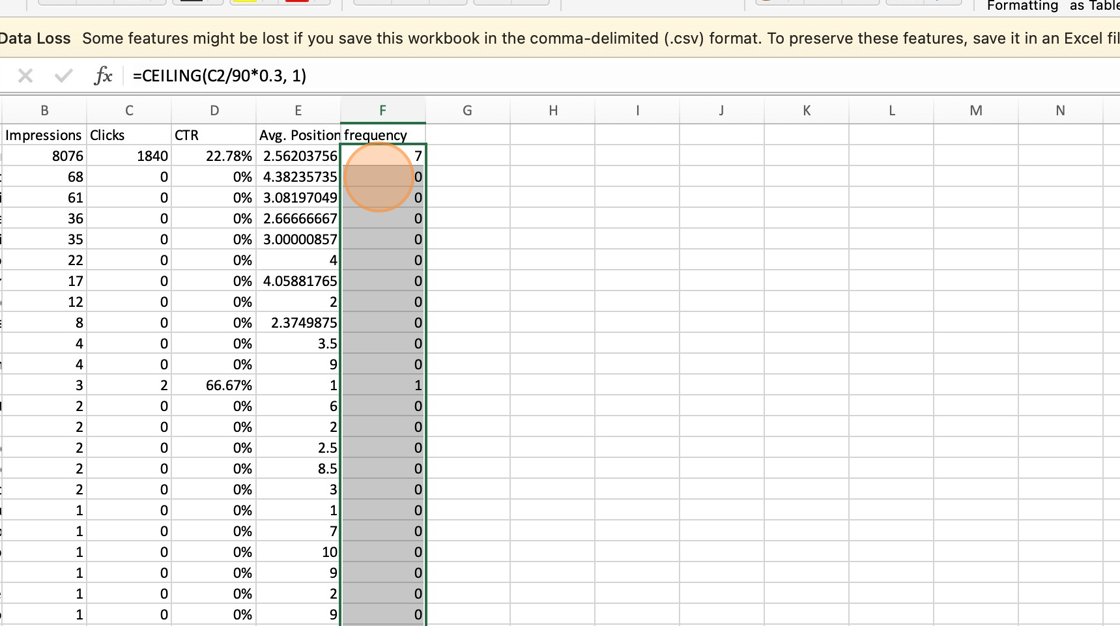Screenshot of: Apply the same formula on the entire column