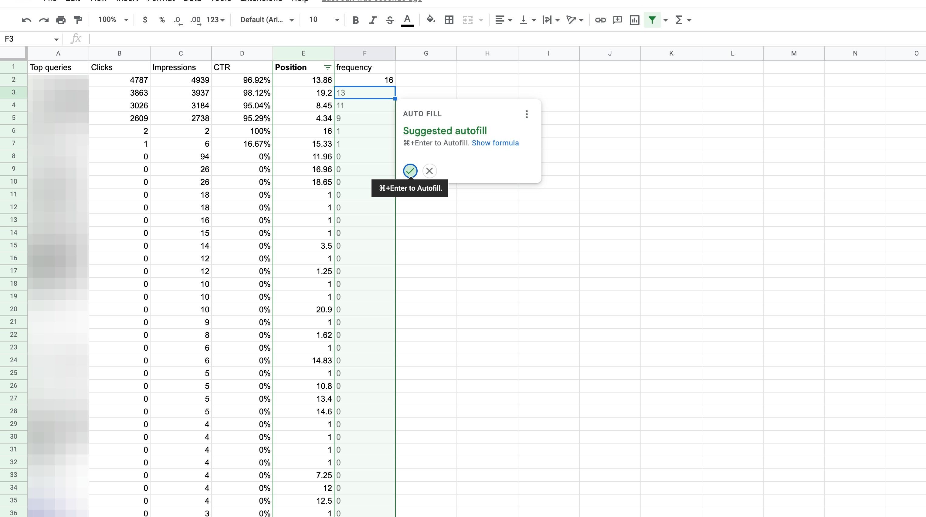 Screenshot of: Apply the same formula in the entire column.