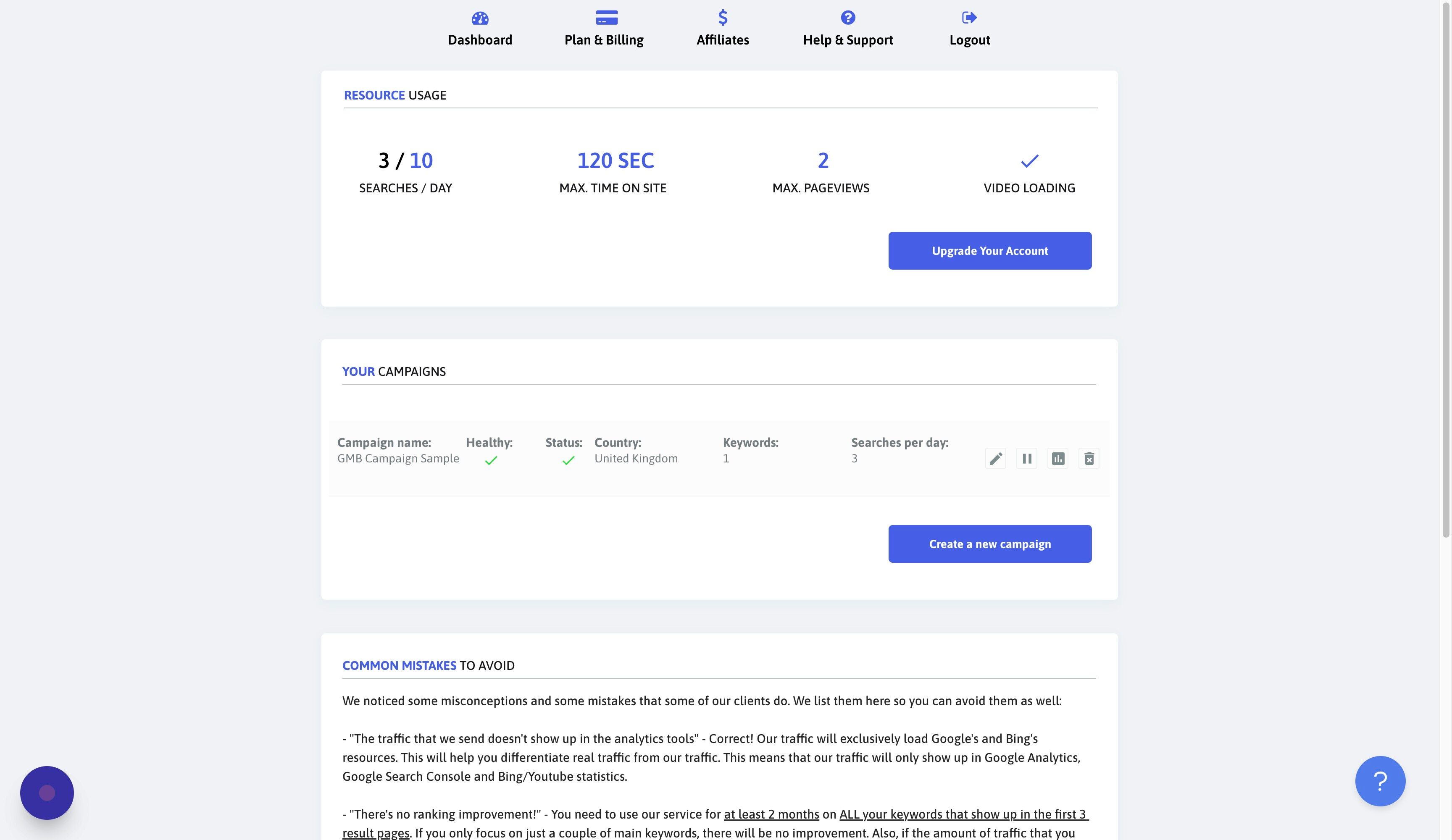 Screenshot of: Make sure that your campaign is healthy and enabled. If it's not healthy, double-check to make sure that all the fields are set.