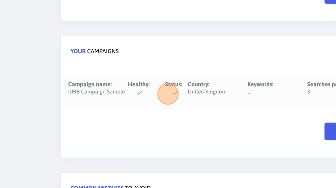 Screenshot of: Make sure that your campaign is healthy and enabled. If it's not healthy, double-check to make sure that all the fields are set.