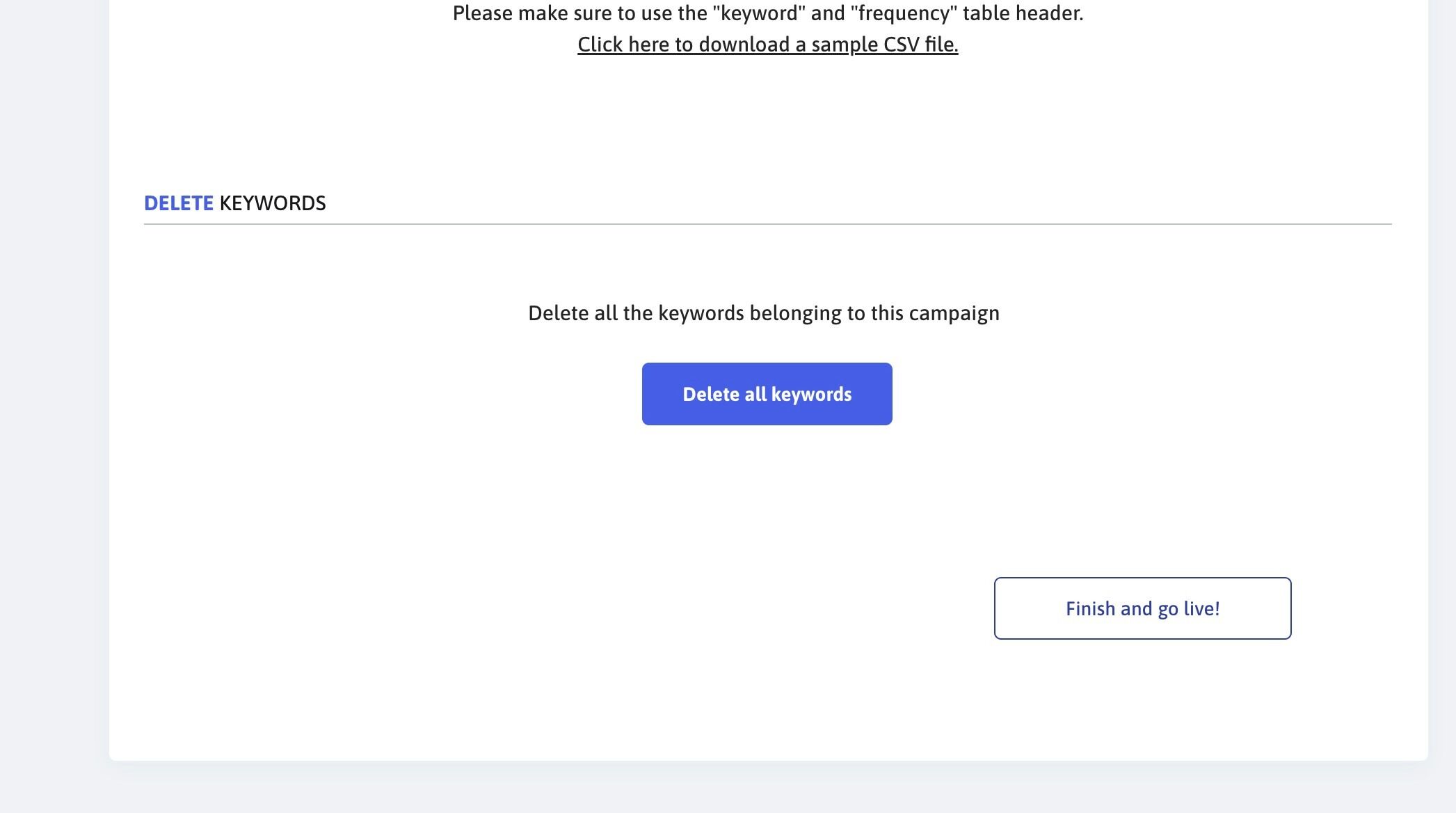 Screenshot of: Click "Finish and go live!"