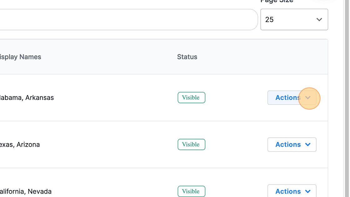 Screenshot of: If needed, select the Actions drop-down on any User Group to modify.