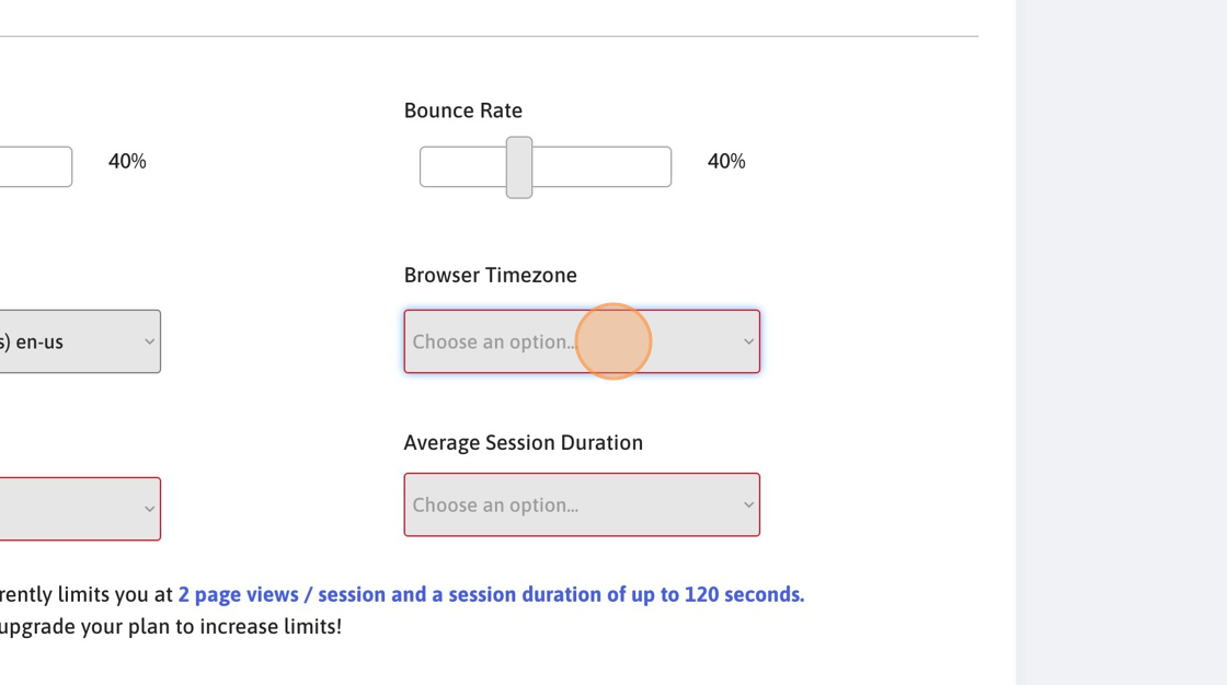 Screenshot of: Chose a browser timezone popular in your traffic-originating country.