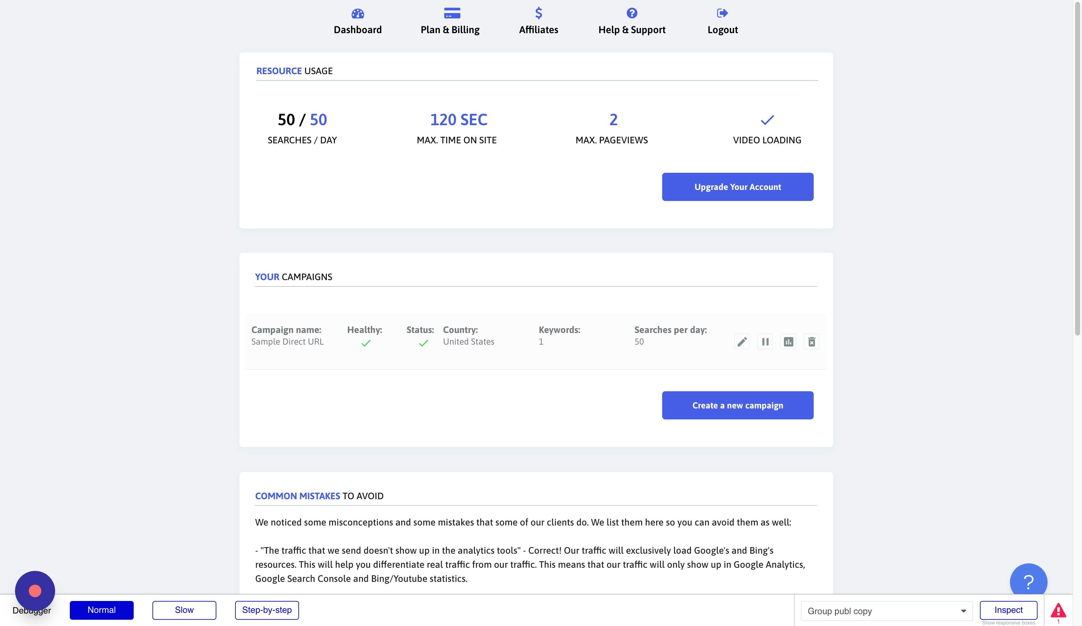 Screenshot of: Make sure that your campaign is healthy and enabled. If it's not healthy, double-check to make sure that all the fields are set.