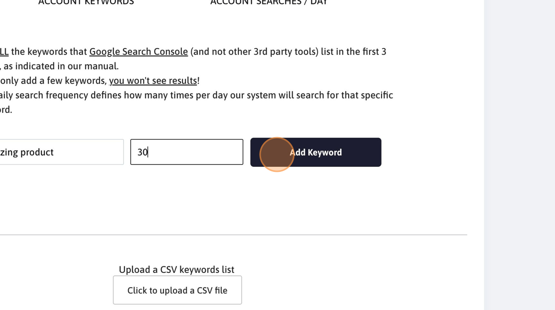 Screenshot of: Click "Add Keyword"