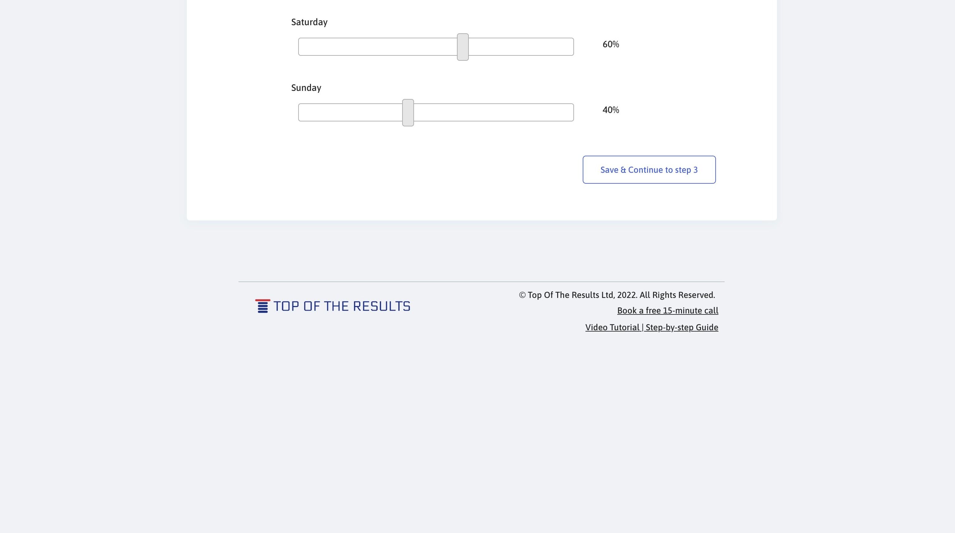 Screenshot of: Click "Save & Continue to step 3"
