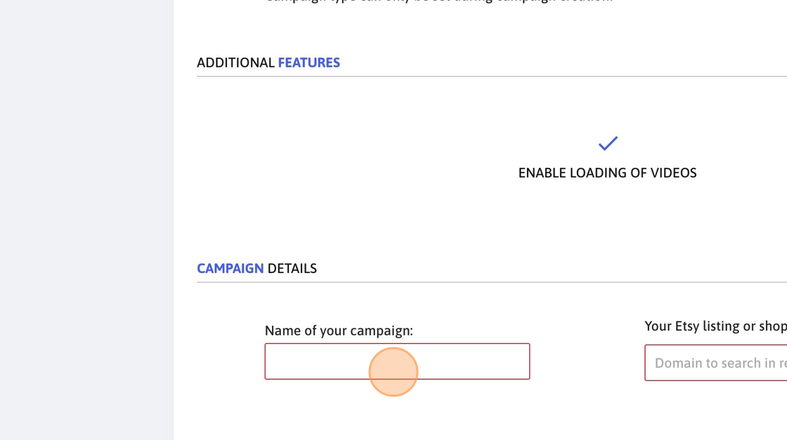 Screenshot of: Click this input field and provide an easy-to-recognise campaign name.
