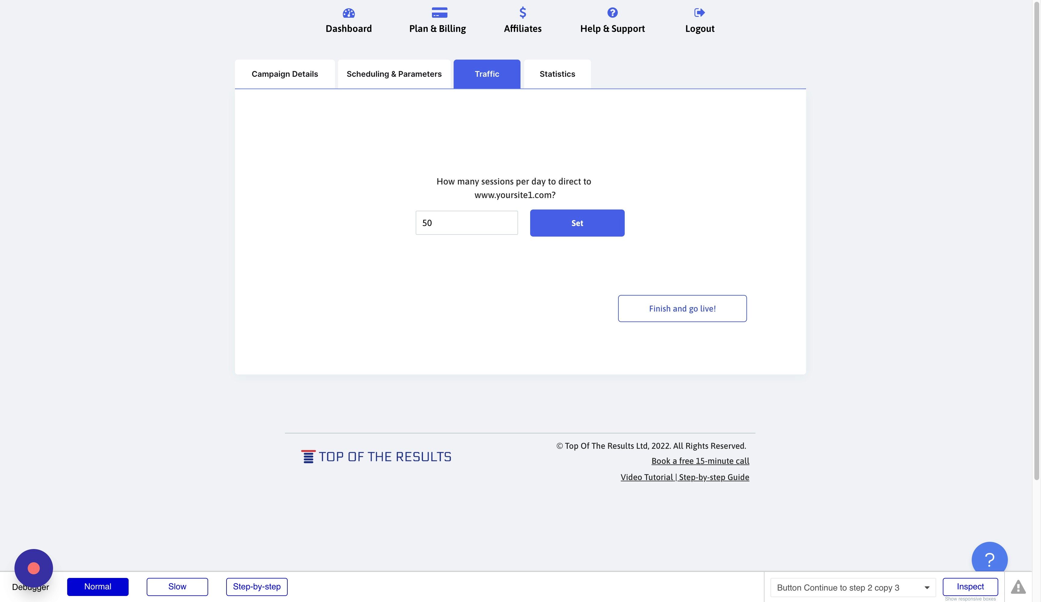 Screenshot of: Click "Finish and go live!"