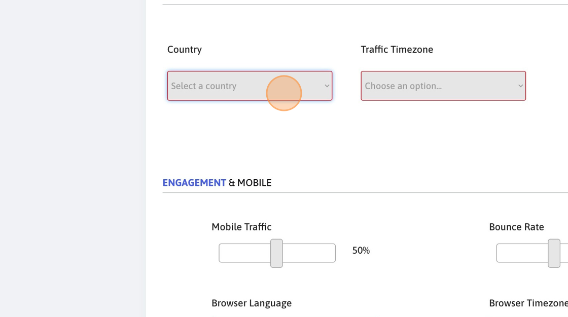 Screenshot of: Select a country where most of your orders already come in from.