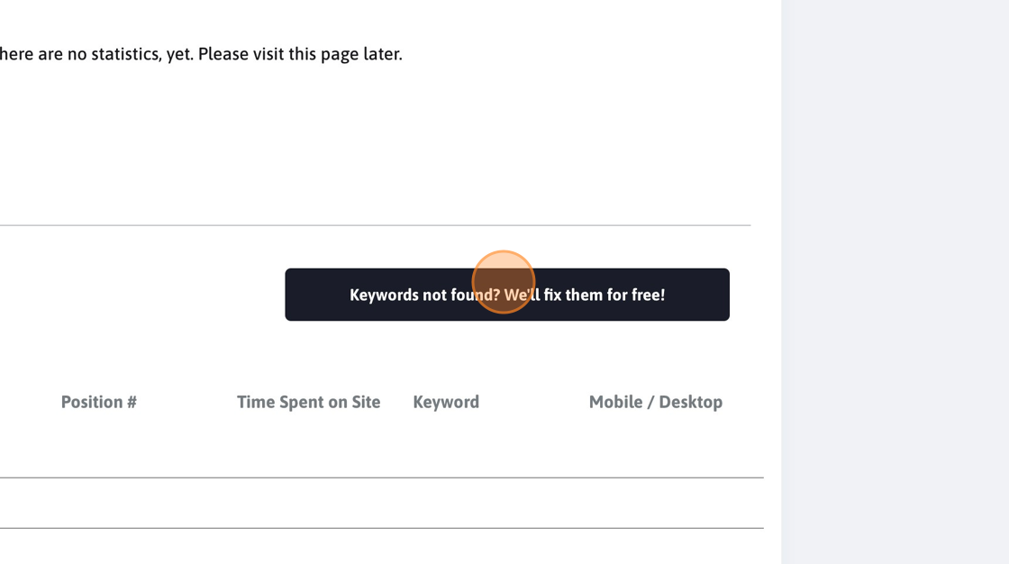 Screenshot of: Click "Keywords not found? We'll fix them for free!"