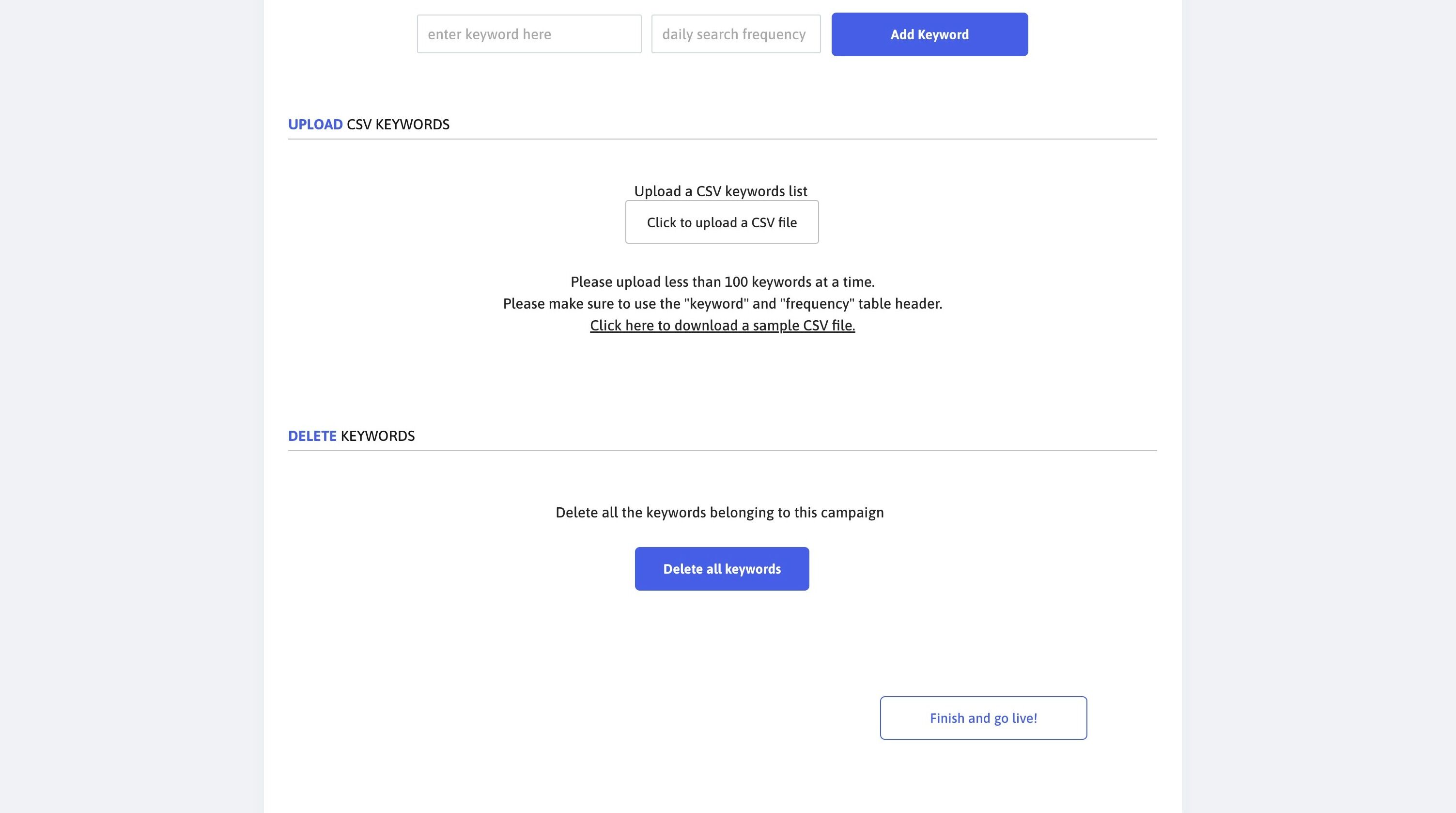 Screenshot of: Click "Finish and go live!"
