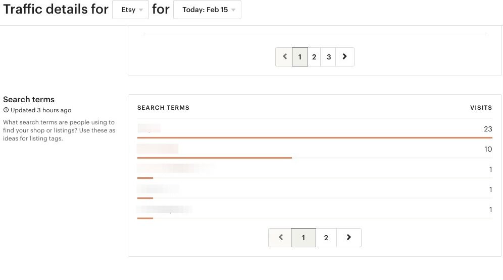 Screenshot of: From your Etsy admin, extract the search terms for your listing. We would recommend using a longer period of time, eg a month.