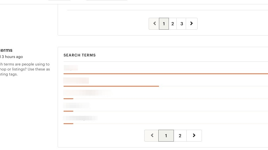 Screenshot of: From your Etsy admin, extract the search terms for your listing. We would recommend using a longer period of time, eg a month.