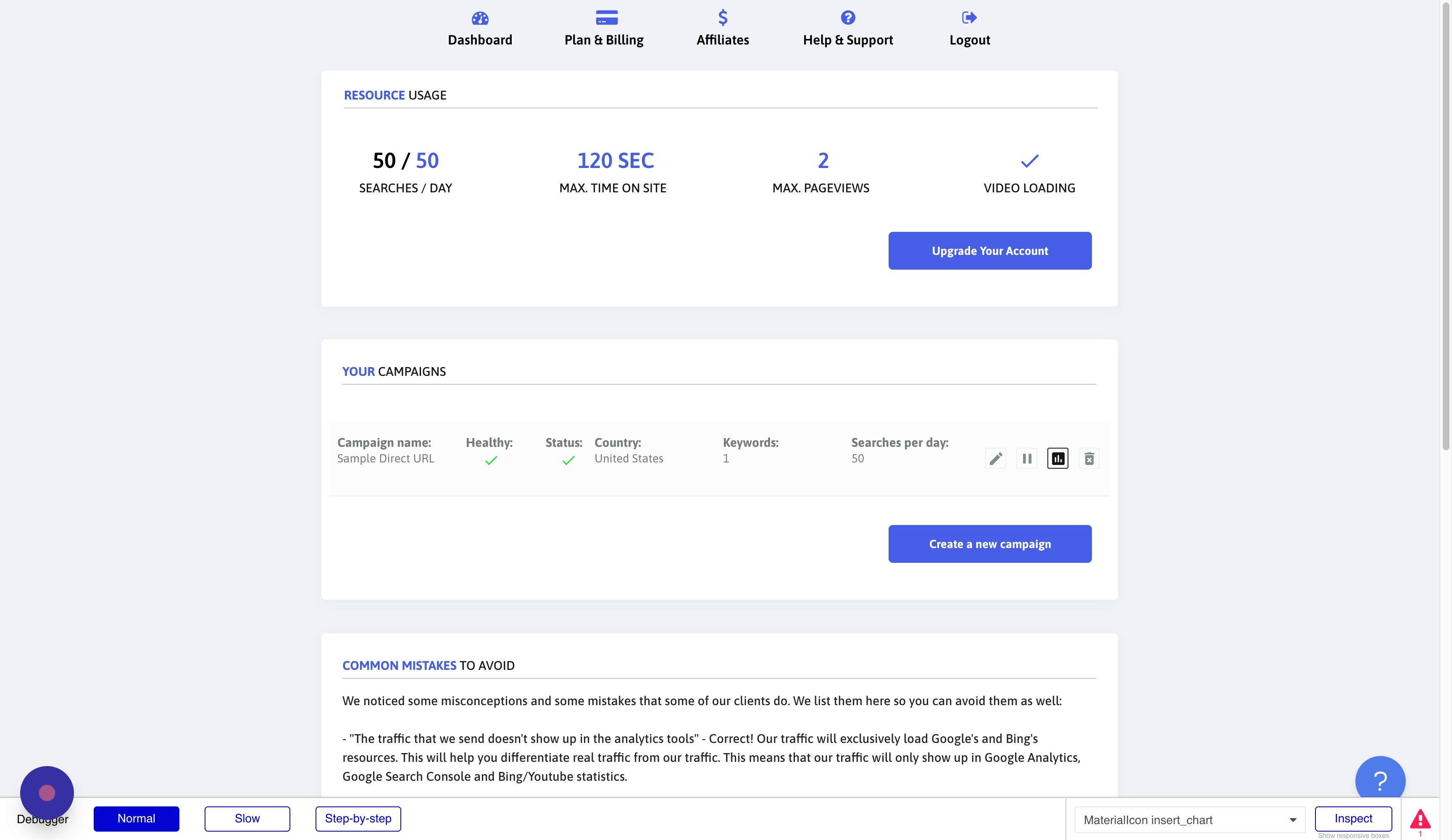 Screenshot of: 24 hours later, check the statistics to make sure your website is found.