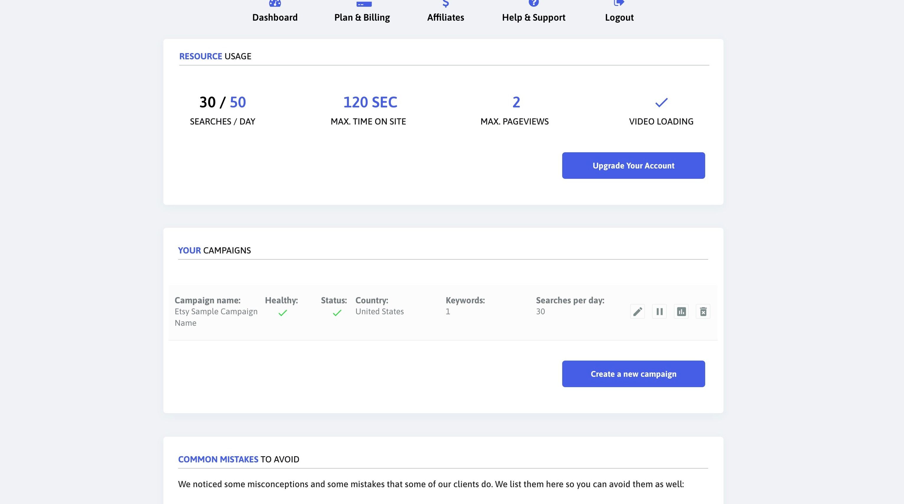 Screenshot of: Make sure that your campaign is healthy and active. If it's not healthy, review all the fields to make sure they're all filled in.