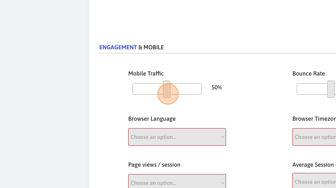 Screenshot of: Select how much mobile/desktop traffic you want.