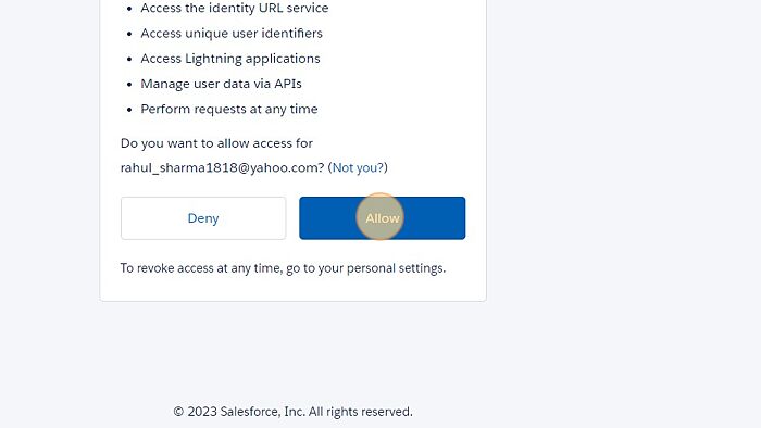 Screenshot of: Click on 'Allow' option.
