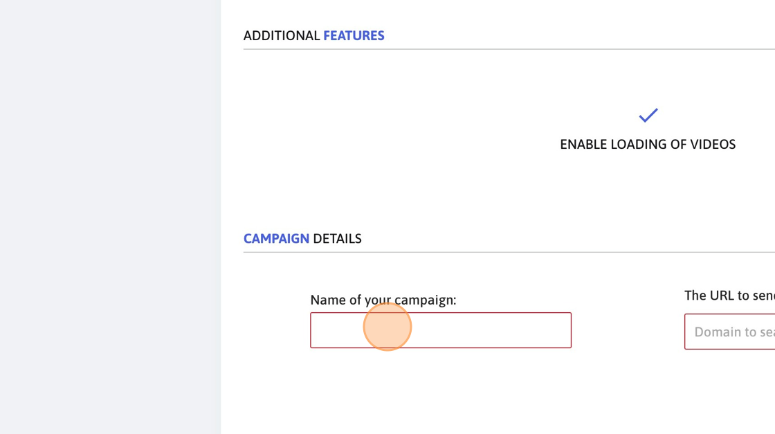 Screenshot of: Click this input field and provide an easy-to-recognise campaign name.
