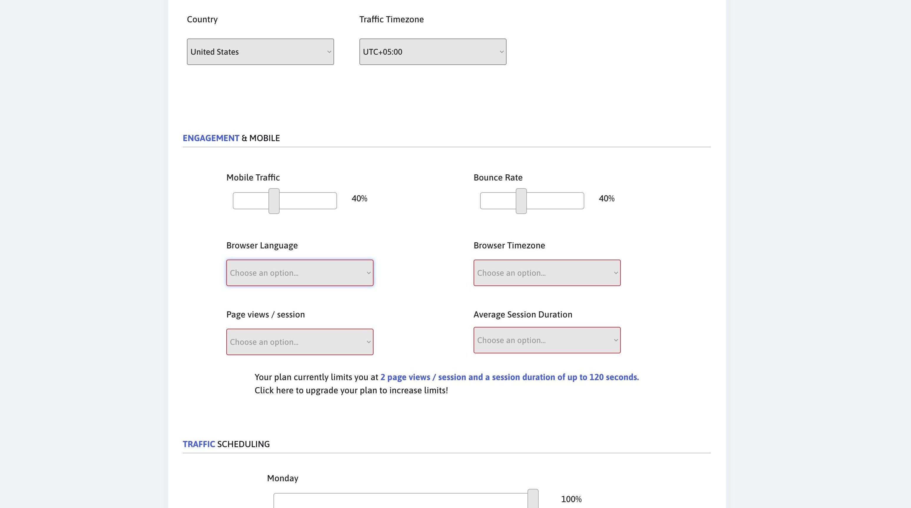 Screenshot of: Chose a browser language popular in your traffic-originating country.