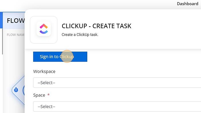 Screenshot of: Click on 'Sign in to Clickup' button.