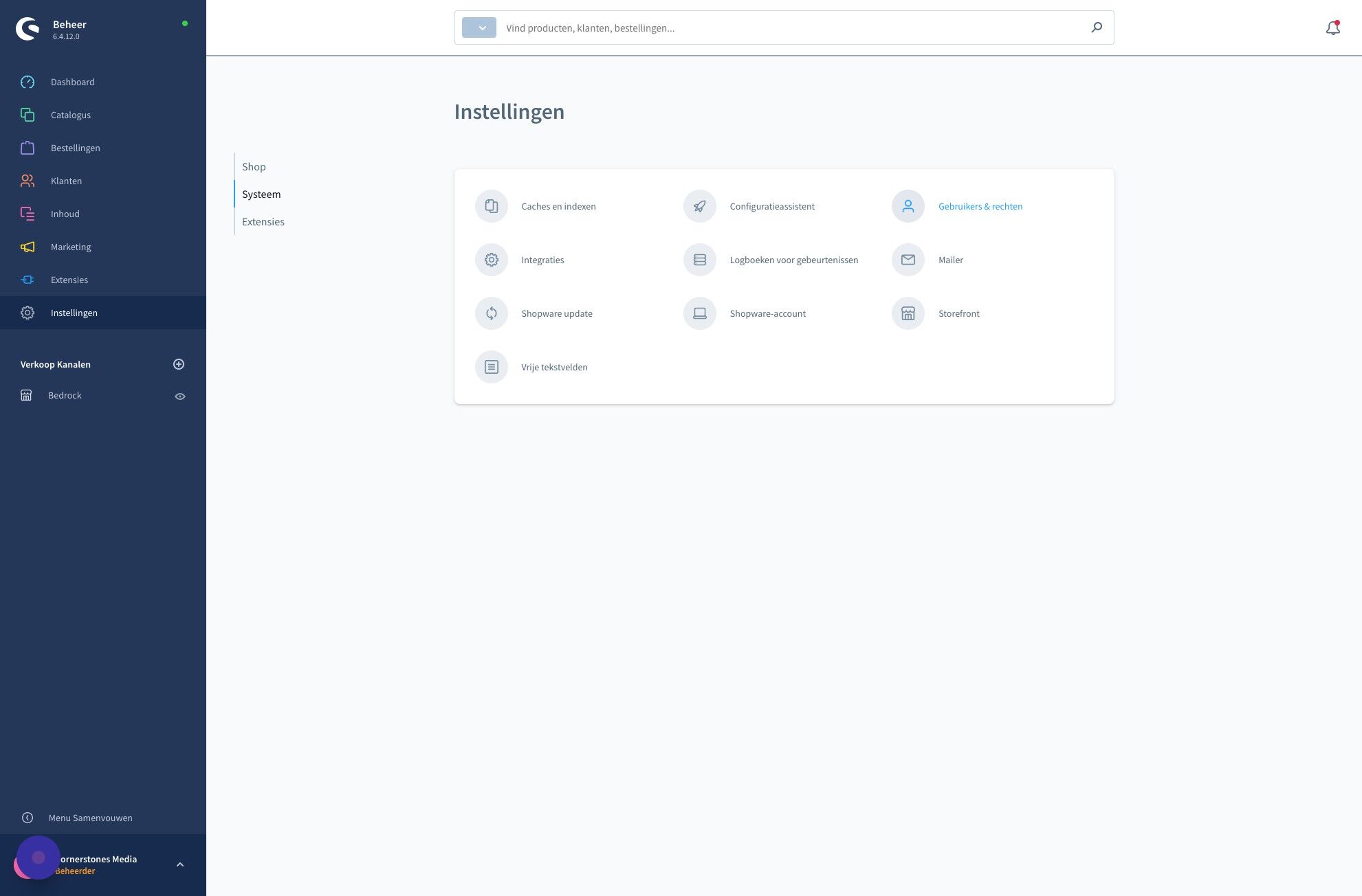Screenshot of: Klik "Gebruikers & rechten"