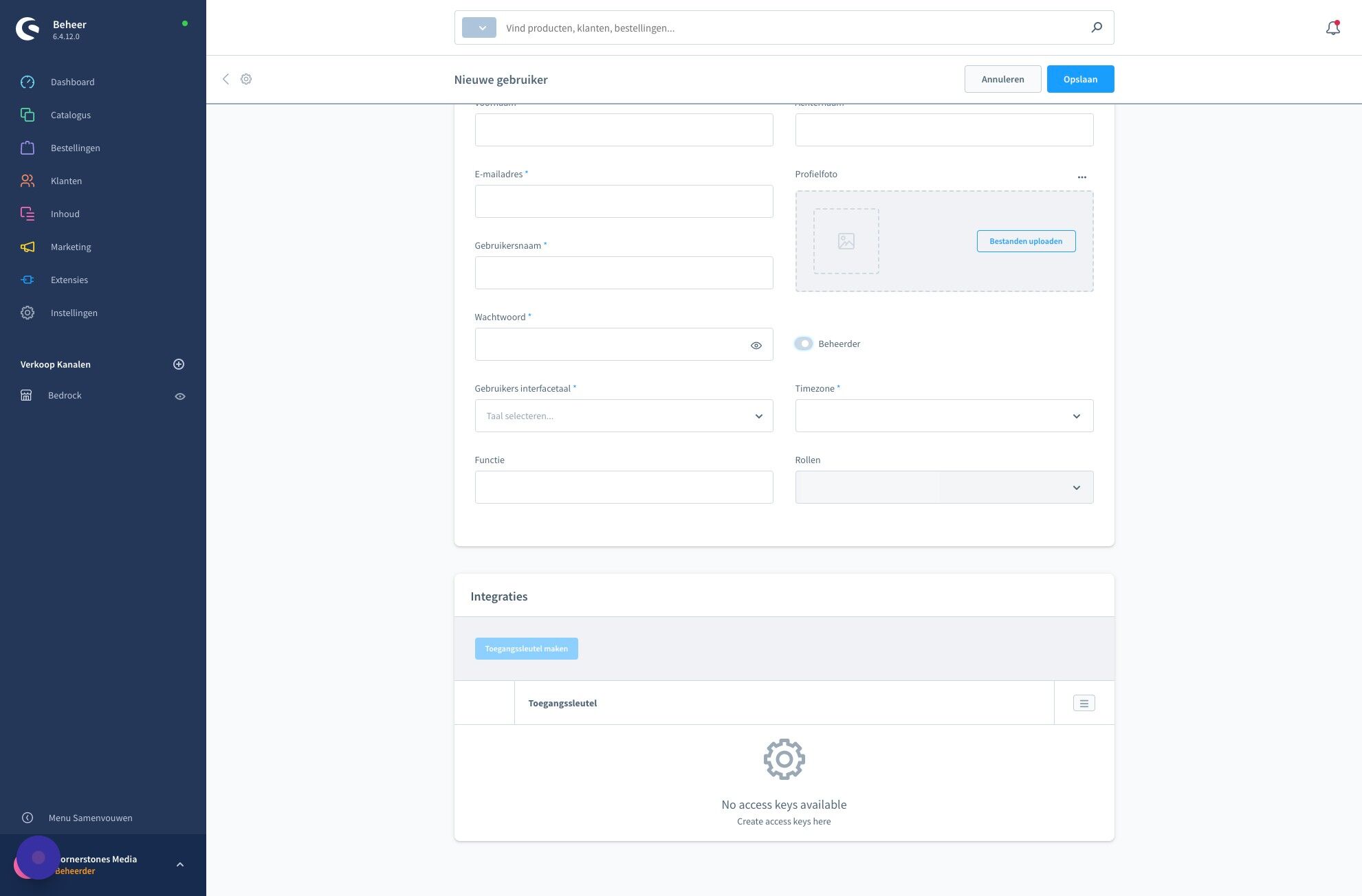 Screenshot of: Indien deze gebruiker de 'admin' rol mag aannemen, klik 'beheerder' aan.
