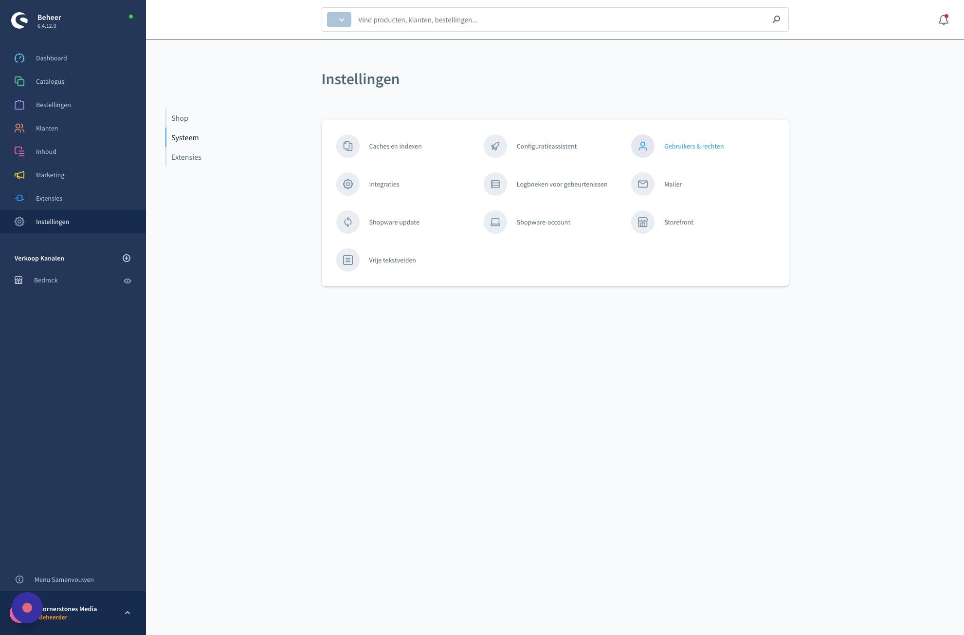 Screenshot of: Klik "Gebruikers & rechten"