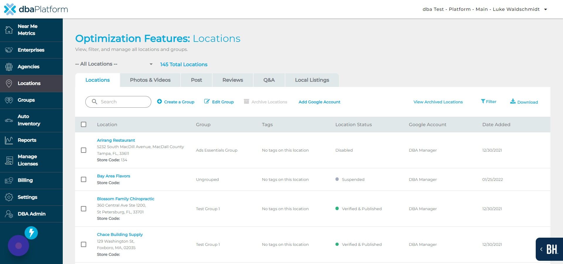 Screenshot of: Click "Locations"