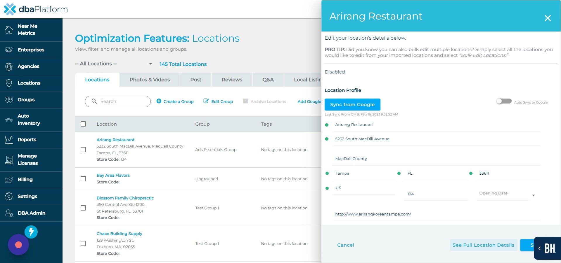 Screenshot of: Click "See Full Location Details"