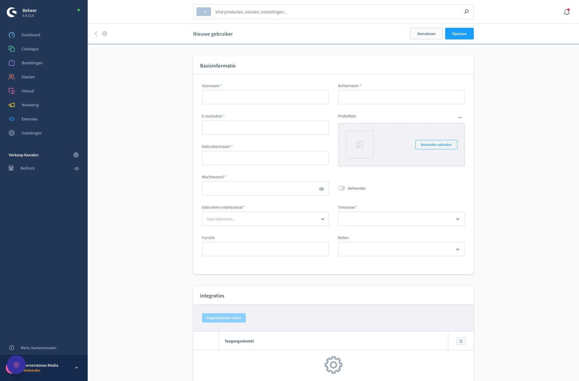 Screenshot of: Vul hier alle velden in voor de nieuwe gebruiker